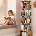 Kalrin 5 Tier Rotating Bookshelf with Extra Storage Cabinet, 360Spinning Corner Bookshelf, Floor Standing Bookcase for Kids & Adult, Narrow Book Shelf for Bedroom Living Room, Vintage Brown