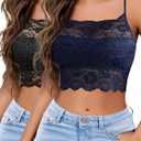Avidlove   2 Pcs Bralettes Wireless Lace Camisoles Racerback Double-Layered Y2K Crop Top (Medium, Black Navy Blue)