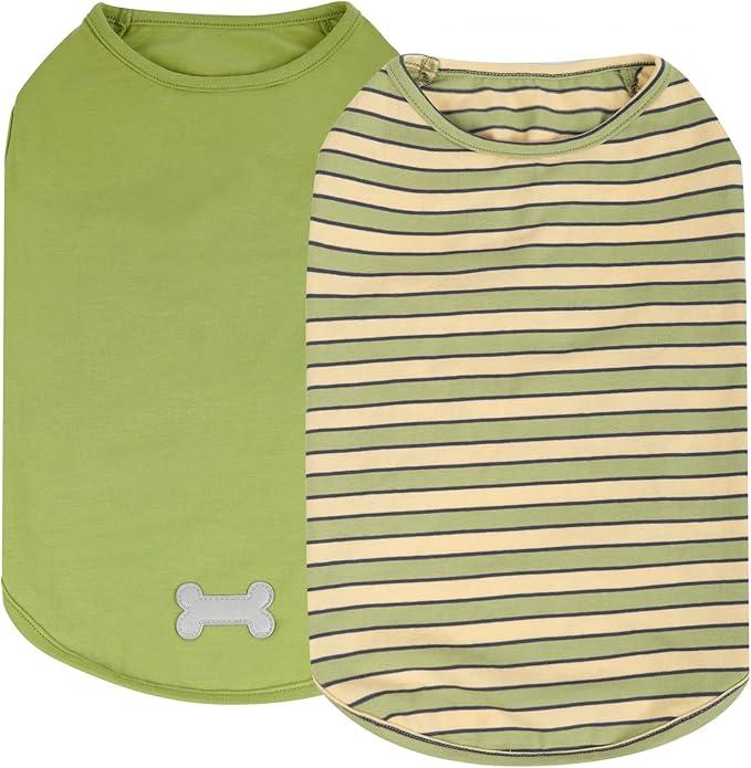 KYEESE 2Pack Dog Shirts Striped T Shirt Soft Tee for Small Dogs Cotton Tank Top Lightweight Sleeveless Vest Dog Clothes, Small,Green+Striped