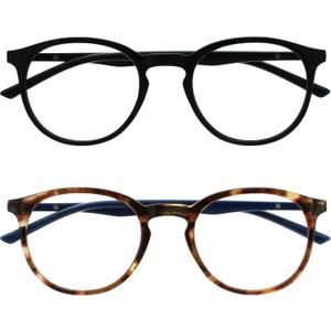OPULIZE MET Blue Light Blocking Reading Glasses for Women Men, Slim Round Frame with Scratch Resistant and Spring Hinges, Computer Glasses with Anti-Reflective, Black,Brown +1 (Pack of 2)
