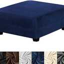 HFCNMY Stretch Velvet Ottoman Cover - Square Washable Slipcover With Elastic Bottom for Storage Footstool in Living Room, Blue, Large