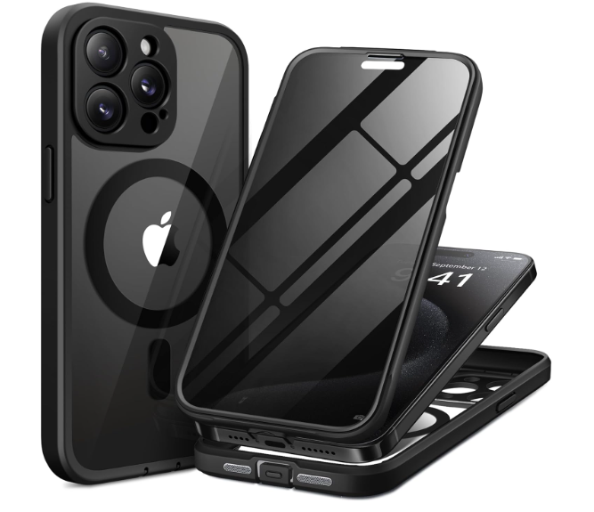 TIESZEN for iPhone 15 Pro Case, Compatible with MagSafe, Built-in Privacy Screen Protector and Camera Protection, Anti Spy Full Body Dustproof Shockproof Hard Phone Case 6.1", Black