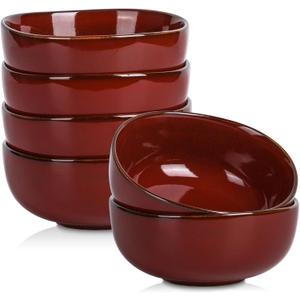 vicrays Ceramic Cereal Bowls Set - Porcelain 26 Ounce Soup Salad Bowls - Rice Dessert Cream Bowls Set - Chip Resistant Dishwasher Microwave Safe - Set of 6 (Cherry Red)