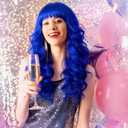 Royal Blue Wig for Women Long Wavy Wigs Heart Sunglasses Pack, Colorful Curly Long Hair with Air Bangs Funny Party Supplies for Nightclubs Music Festival Drag Queen Theme Party Fashion Show