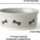 PetRageous 17002 Classy Bones Two-Tone Stoneware Dishwasher-Safe Dog Bowl 1.5-Cup Capacity 5-Inch Diameter 2-Inch Tall for Extra Small Dogs or Small Dogs and Cats, Grey