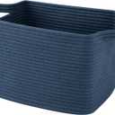 OIAHOMY Woven Storage Basket for Shelves, Rectangle Cotton Rope Baskets for Organizing, 13 x 10 x 9 in, Storage Bins for Dog Toys,Towel,Books,Gift,Blue