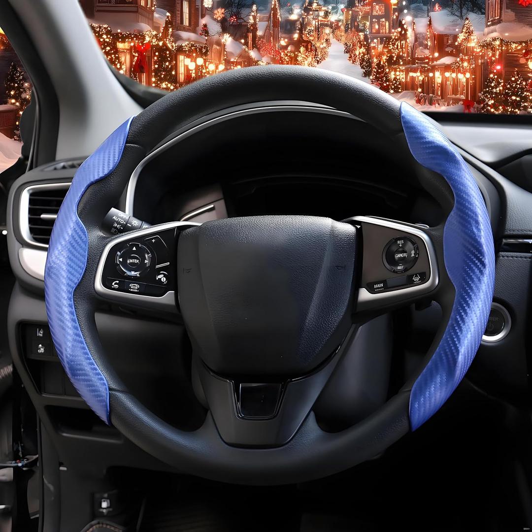 2 Pc Car Carbon Fiber Steering Wheel Cover, Anti-Skid & Scratch-Proof Ultra Thin Steering Wheel Cover Protector Men/Women,100% Universal Fit Steering Wheel,Car Accessories Gifts