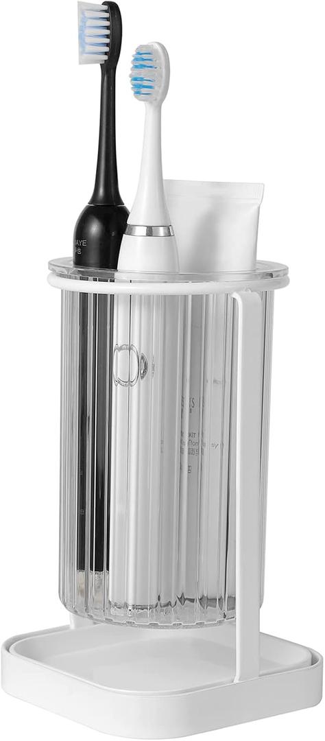Toothbrush Holders with Drain Tray, Hanging Toothbrush and Toothpaste Holder Organizer Bathroom Caddy Countertop for Toothpaste, Razors, Electric Toothbrush - Clear (1 Slots)