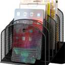 Desk File Organizer, Metal Mesh Vertical Desktop File Folder Holder for Office & School & Home, 1 Pack (Black)