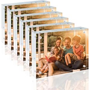 Egofine 5x7 Acrylic Frames 6 Pack, 20mm Thicker Frameless Clear Picture Frames, Double Sided Magnetic Picture Frames, Free Standing Desktop Display
