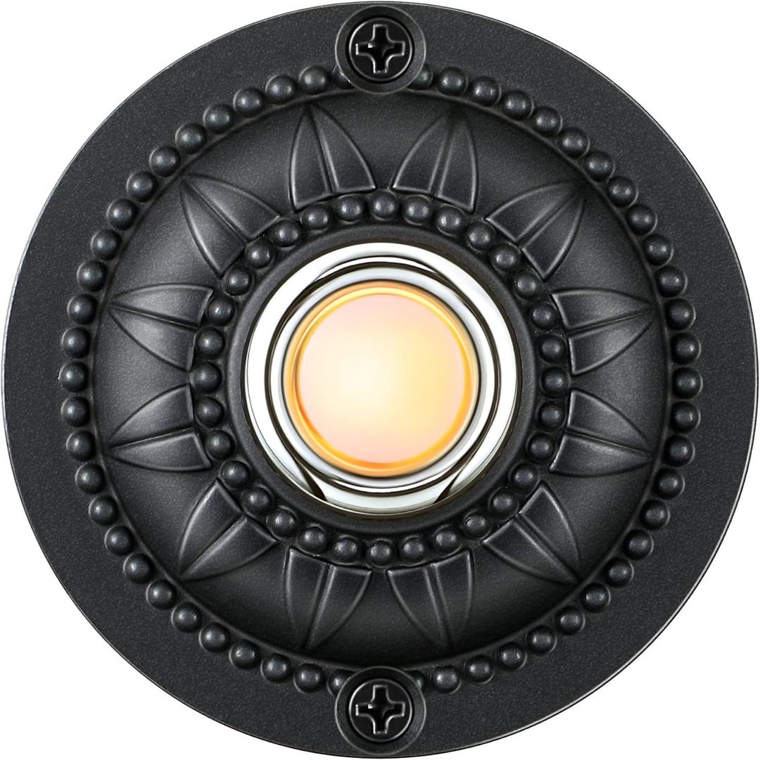 Dreyoo Round Metal Doorbell Push Button, Black Wired Lighted Up LED Doorbell Button Replacement Solid Iron Door Bell for Home Universal Garage Door Opener Switch(Warm White)