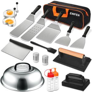 18PCS Griddle Accessories Kit, Flat Top Grill Accessories Set for Blackstone and Camp Chef, Grill Spatula Set with Enlarged Spatulas, Basting Cover, Scraper for Outdoor BBQ