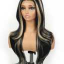Cuiud Skunk Stripe Wig Glueless Lace Front Wigs Pre Plucked Synthetic Layered Wave Black and Blond wig 134 Wear and Go Wig for Black Women Beginner Friendly