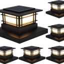 Dynaming 6 Pack Solar Post Cap Lights Outdoor, Fence Post Solar Lights Fit for 4x4 5x5 6x6 Vinyl/Wooden Posts, High Brightness Warm White SMD LED Lighting Decor for Garden Deck Patio (Black)