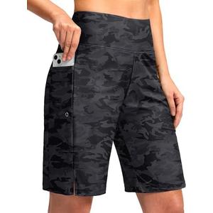 G Gradual Women's 9" Long Swim Board Shorts with Pockets High Waisted Knee Length Beach Swimming Shorts for Women with Liner Size L