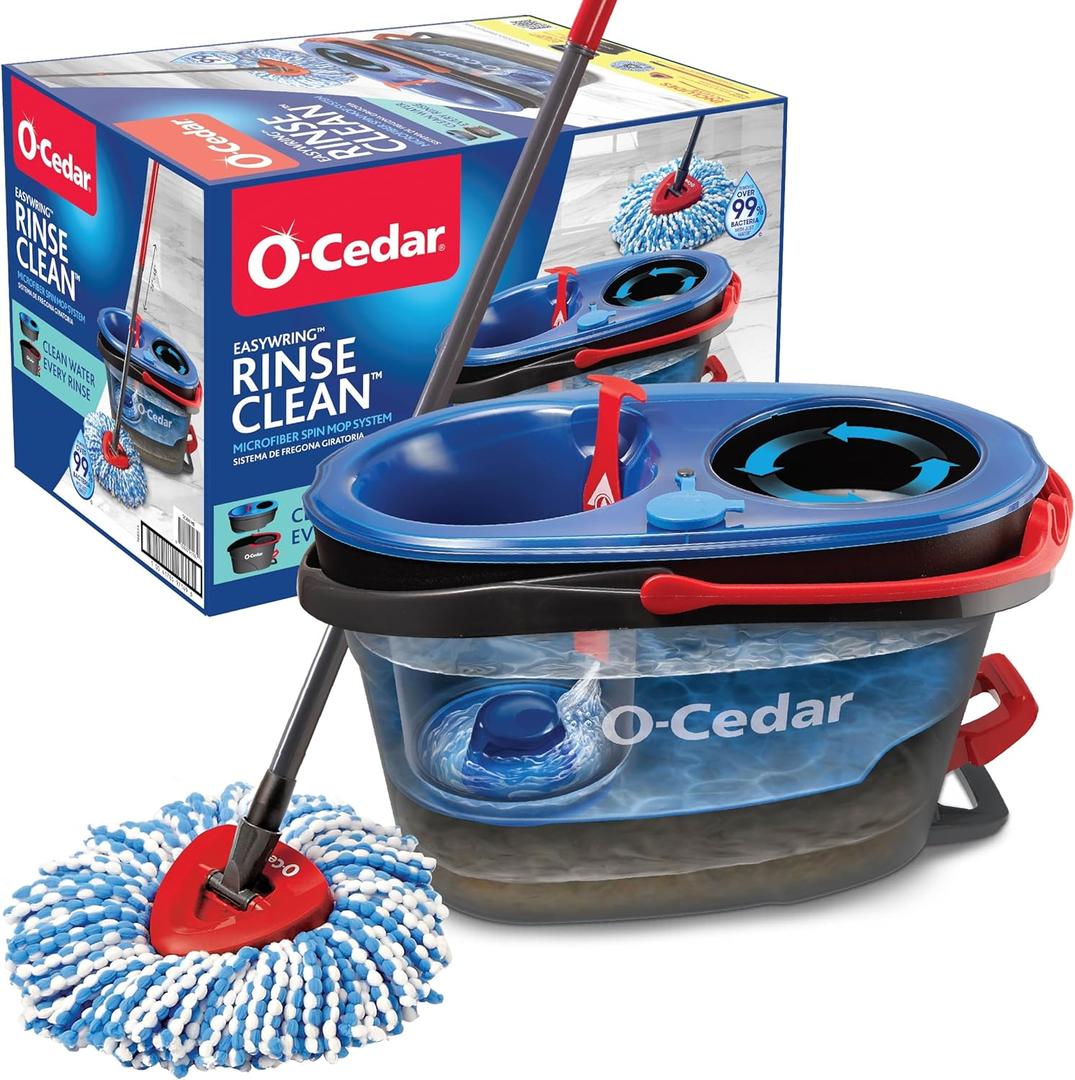 O-Cedar RinseClean Spin Mop & Bucket System | Clean with Clean Water | Removes 99% of Bacteria (Rinseclean Spin Mop & Bucket)