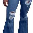 Fashion Nova Women's Ripped Jeans Bell Bottom Flare Jeans Mid Rise Destroyed Hem Denim Pants L