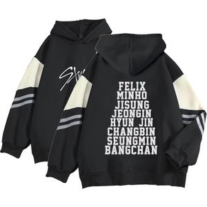 JUNG KOOK SKZ Hoodie Felix Hyunjin Bangchan New Album Star Concert Sweater Support Sweatshirt Shirt Skz Merch for Women (Black, M)