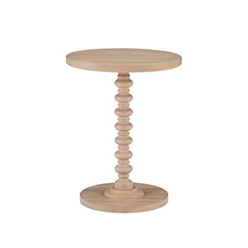 Powell Tarkin Round Natural Wood Turned Spindle Pedestal Side Accent Table