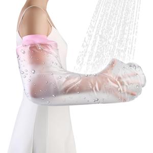 Waterproof Cast Cover for Shower Arm, Soft Comfortable Cast Protector for Shower Arm, Cast Cover Arms Adult, Keep Wounds/Bandage Dry Bath, Broken Hand/Wrist/Finger/Elbow, Reusable Wound Care SuppliesPink