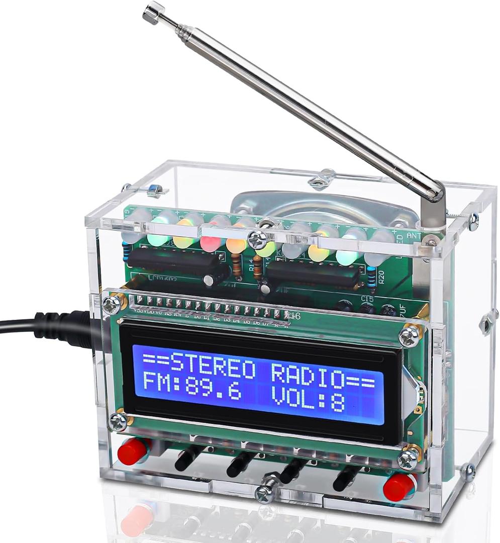 FM Radio Kit, ICSTATION Soldering Projects Radio with LED Flashing Lights DIY Radio Kit LCD1602 Display FM 87-108MHz Soldering Practice Kit for Back to School Solder Education Creative Present
