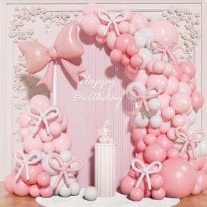 Coquette Birthday Decorations, 149 Pcs Pink and White Bow Balloon Garland Arch Kit for Wedding Bridal Baby Shower Bachelorette Party Decorations