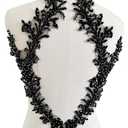 Handmade Rhinestones lace Trim Patches handsewing Beads Applique for Dress DIY Accessories (Black)