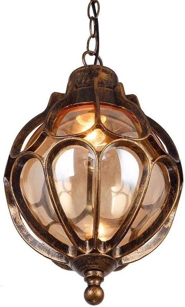 SLAWA Outdoor Pendant Lights for Porch, Vintage Exterior Hanging Lantern with Spherical Glass Lampshade, Bronze Aluminum Fixture for Gazebo, Entry, Yard (Small-7" x 13")