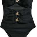 Milumia Women's One Piece Cut Out Ring Swimsuit Bandeau Textured Bathing Suit with Straps (Black, Medium)