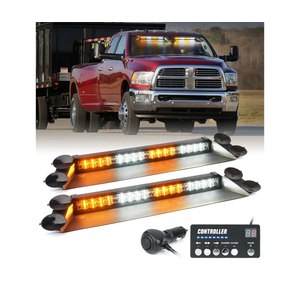 LUMENIX LED Emergency Dash Strobe Lights Bar w/Controller Windshield Visor Safety Warning Traffic Caution Lightbar Deck Split Flashing Light for Construction Vehicles Work Trucks Pickup - White Amber