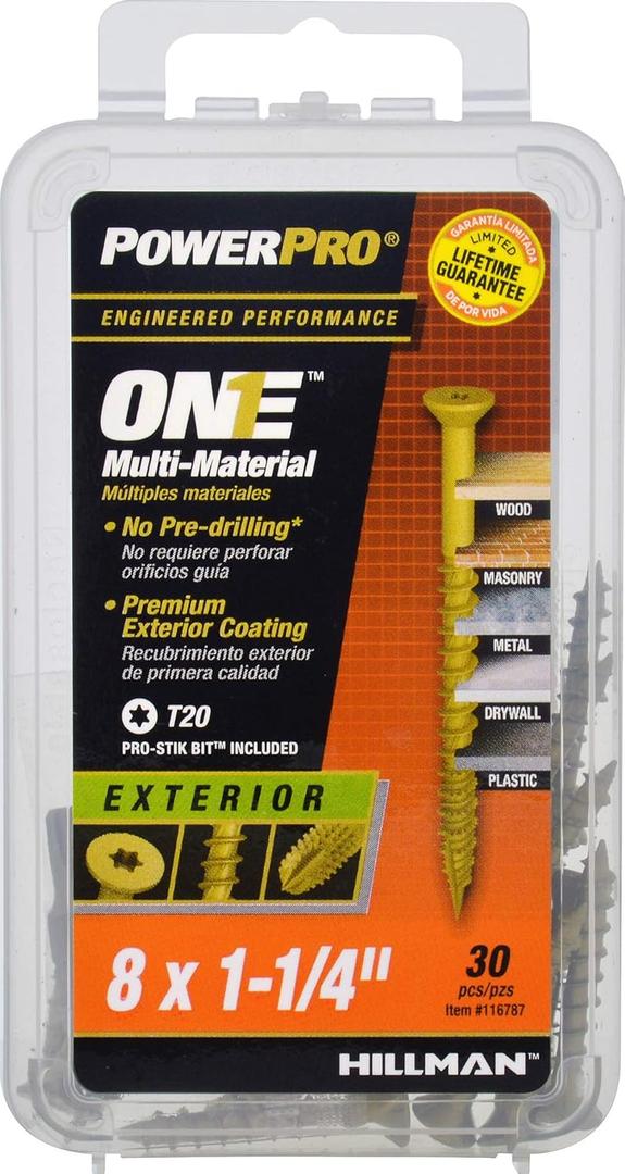 Power Pro PowerPro Premium One Multi-Material Flat Head Screws, Epoxy Coated Steel, Fasten in Wood, Metal, Concrete, Drywall and Plastic, Bronze, #8 x 1- inches, Box of 30 Screws
