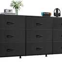 WLIVE 54''W Dresser for Bedroom, Black Dresser TV Stand for 55, 60, 65 inch TV, Wide Chest of Drawers with 9 Drawer, Large Entertainment Center, Fabric Dressers with Wood Top for Closet, Living Room, Large Size