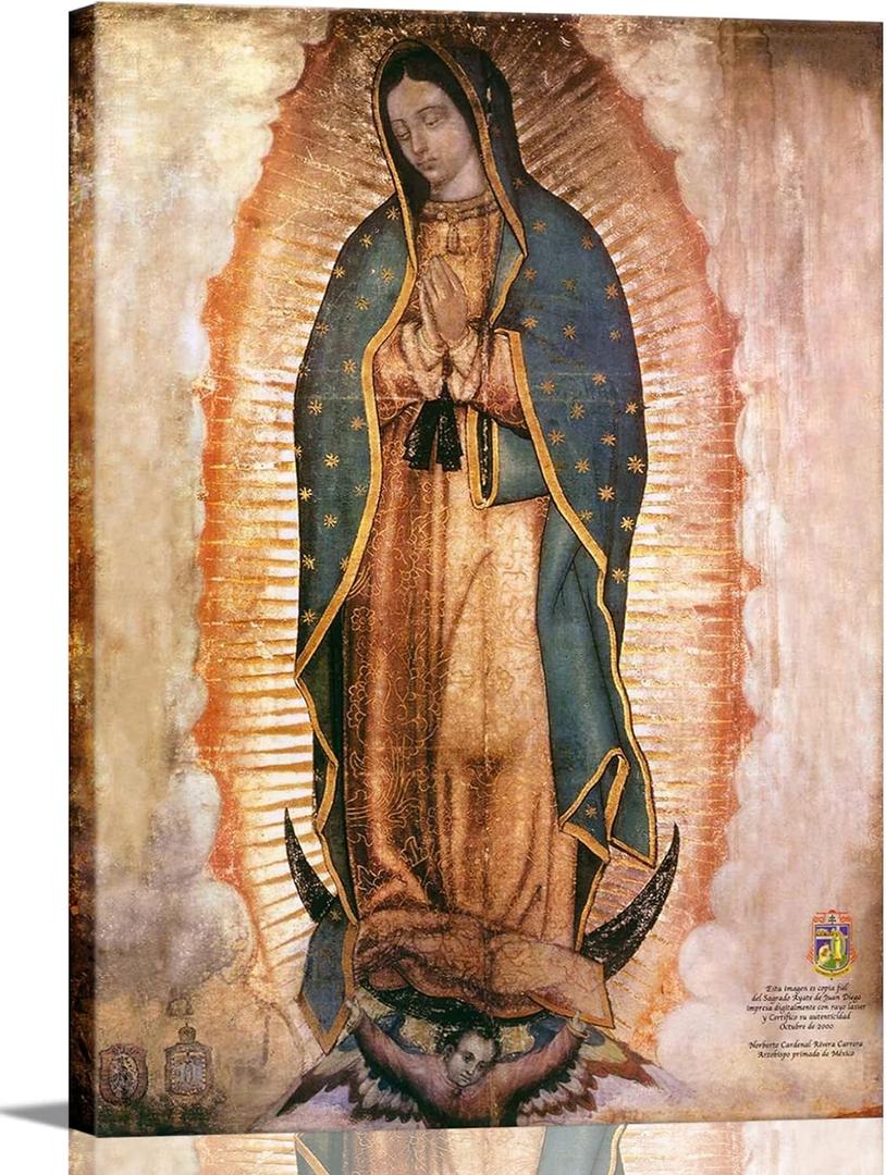 Mexico Our Lady of Guadalupe Portrait Canvas Wall Art Decor Religious Catholic Poster Prints Picture for Altar Living Room Bedroom Decoration,Lamina enmarcada de Nuestra Seora de Guadalupe (16L" x 12W", Virgin Mary)