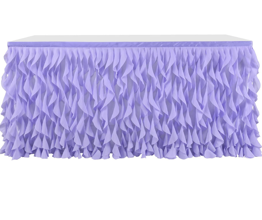 Lavender Purple Curly Willow Tulle Tutu Table Skirt for Rectangle or Round Table,Ruffle Table Skirts for Mermaid Party Baby Shower Decoration