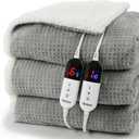 Heated Blanket Electric Blanket King Waffle,90x100 Inches Sherpa Fleece Fast Heating Blanket 6 Heating Levels & 10 Hours Auto Off ETL Certification, Grey King