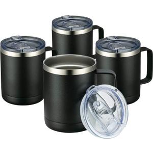 MEWAY 12oz Coffee Mug With Handle 4 Pack Bulk,Stainless Steel Insulated Travel Tumblers With Sliding Lid,Double Wall Vacuum Camping Cup for Hot & Cold Drinks Tea (Black,Set of 4) MEWAY 12oz Coffee Mug With Handle 4 Pack Bulk,Stainless Steel Insulated Travel Tumblers With Sliding Lid,Double Wall Vacuum Camping Cup for Hot & Cold Drinks Tea (Black,Set of 4)