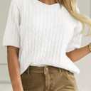 Saodimallsu Womens Cable Knit Sweater Tops Short Sleeve Crew Neck Loose Casual Summer Pullover Sweaters (M)
