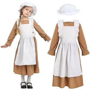 Wizland Girls Colonial Pioneer Dress With Apron And Bonnet Size 3-4Y