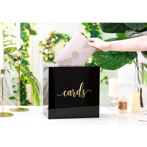 UNIQOOO Black Acrylic Wedding Card Box with Slot, Large 10x10x5.5 inch w/Gold Foil | Wedding Receptions Wishing Well Money Box, Birthdays, Memory Box, Suggestion Boxes, Acrylic Ballot Box