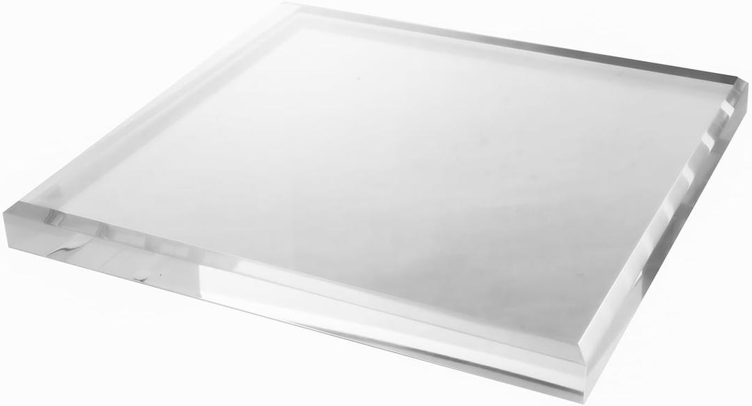 CiaoHER 1in Thickness Beveled Acrylic Square Display Block Clear Polished Pedestal Stand Riser (12x12, 1pack)