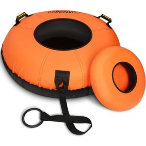 Heavy Duty Snow Tube, Inflatable Durable 40" Snow Sled Tube with Cushion Seat, Premium Sturdy 600D Canvas Cover Sledding Tube with Towable Pull Ring and Reinforced Handles for Adult and Kids