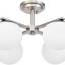 Brushed Nickel Semi Flush Mount Ceiling Light, 4-Ligh Modern Kitchen Lighting Fixtures with Globe Glass Shade, Hallway Light Fixtures Ceiling Mount for Dining Room, Living Room, Bedroom, Foyer
