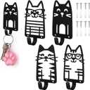 AceOrbit 4 Pcs Glasses Cat Metal Hooks Wall Mount Iron Black Decorative Wall Mounted Coat Hooks Cute Animal Key Hanger Decor Cat Lover Gifts for Clohes, Towels, Hats
