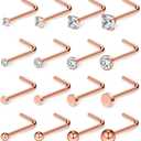Ruifan 20G 18G Surgical Steel 1.5mm-3mm Flat Ball Clear Diamond CZ Opal Heart Nose Stud Rings L Shaped Piercing Jewelry 16-24PCS
