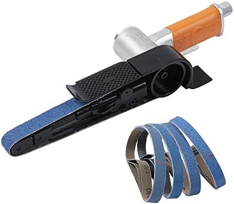 Air Belt Sander 3/4" x 20-1/2" Belt Size Pneumatic Tool with 12pc Belts (#40, #60, #80 & #120), Good for Deburring, Sanding and Finishing (3/4" x 20-1/2" Sander)