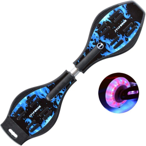 Deluxe Junior Caster Board in Amazing Blue Color, with Illuminating Wheels for More Excitement, Fun and Visibility, Durable Twistboard for Teenagers, Adults and Professional