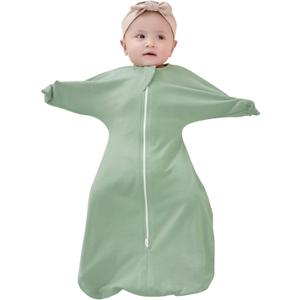 ZIGJOY Baby Transitional Swaddles for Newborns: 0.5 Tog Arms Up Sleep Sack 3-6-12 Months Soft Cotton Shark Fin 2 Way Zipper (Classic Green)