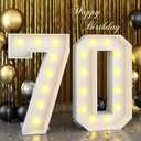 4ft Light Up Numbers 70 Numbers with Lights Bulbs White Marquee Slot-in Frame for Men Women 70th Birthday Party Decorations Pre-Cut Mosaic Cardboard Large Cut-Out Thick Foam Board Sign Anniversary