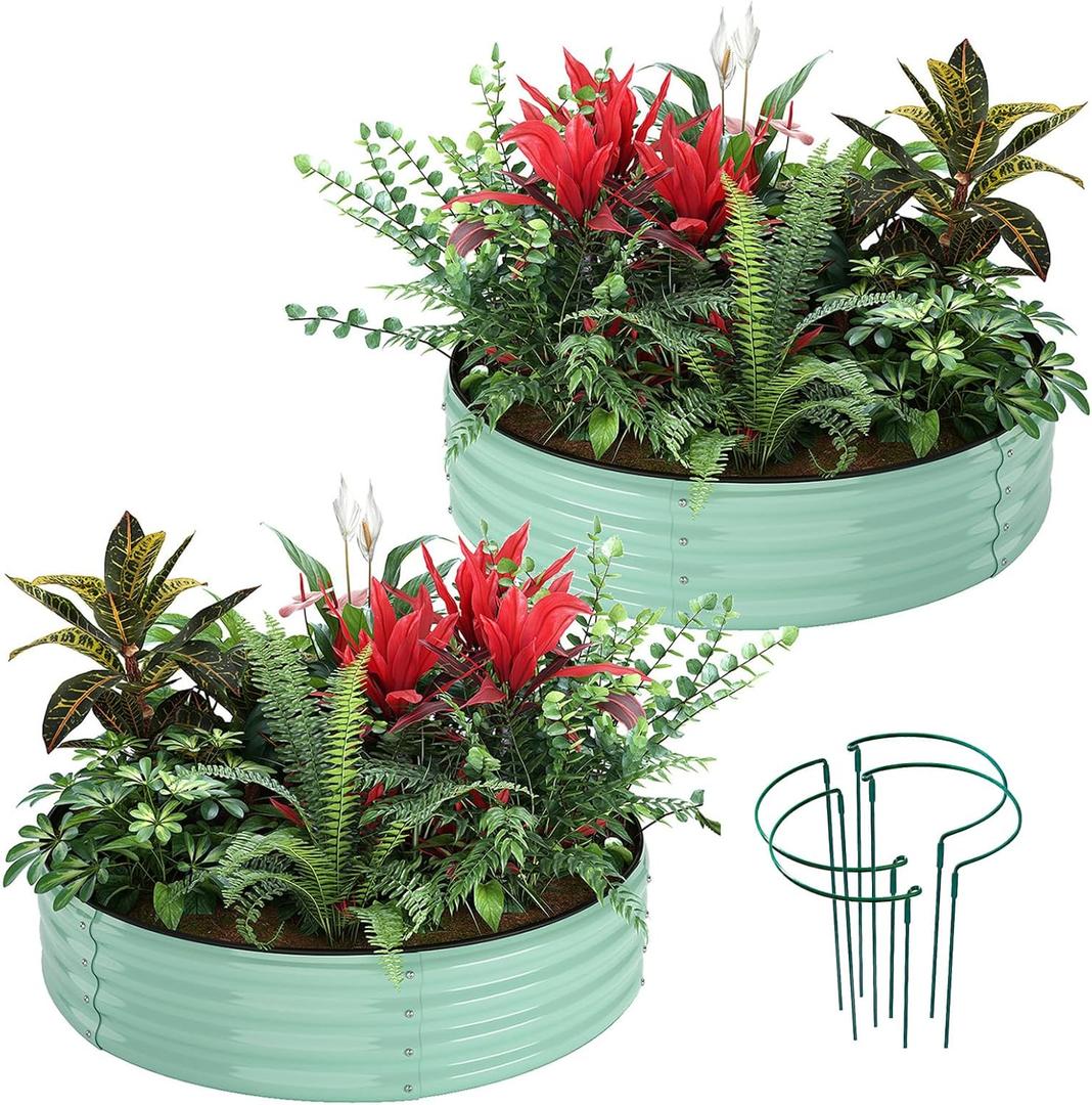 ZFHgarden Galvanized Metal Planter Round Raised Garden Bed Kit for Gardening Outdoor2x2x1ft 2PC Grow Garden Box Raised Flower BedRound Galvanized Planter Outdoor Metal Fire Pit Ring Green