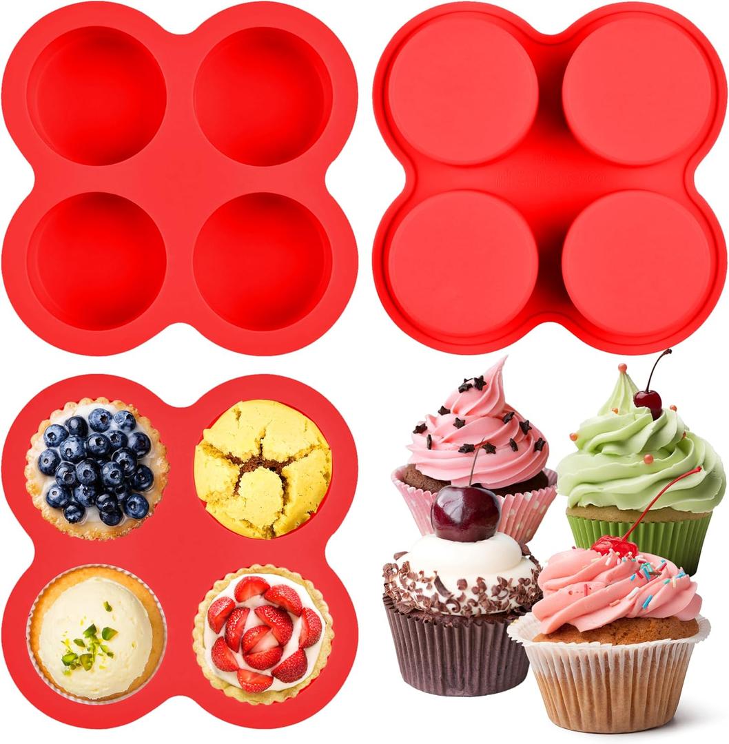 2 x 2 Pack Air Fryer Egg Bite Molds, 4-Cup Mini Round Muffin Pans Silicone Baking Molds For Oven, Air Fryer and Pot Production Egg Bites, Cupcake, Muffin, Tart, Frittata, Quiche (2 Pack 5.3 x 5.3 inch)
